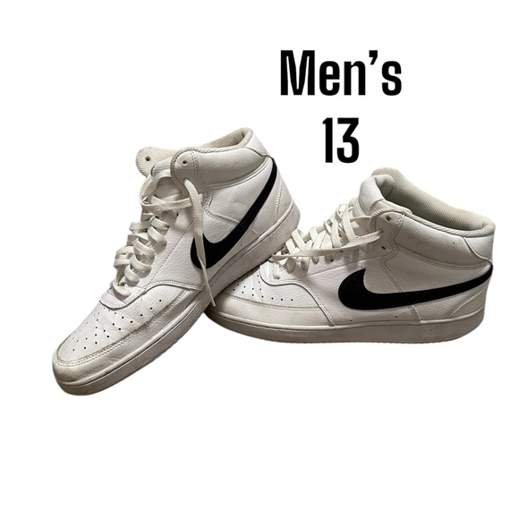 Men’s Nike Court Vision 13 Mid Next Nature Basketball Shoes Leather White Black - Picture 2 of 8